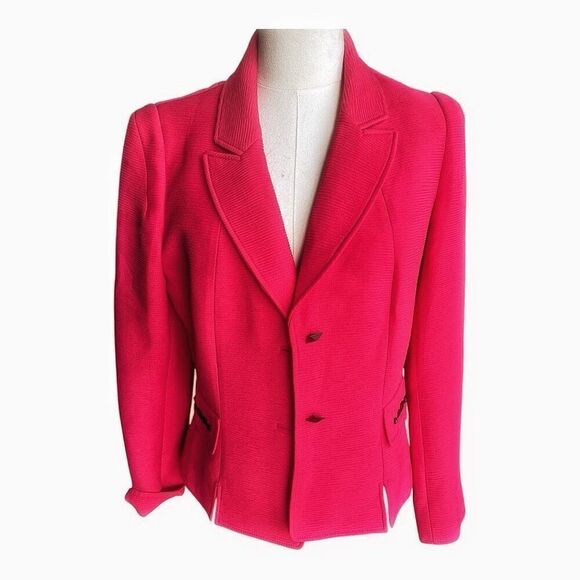 Tahari Bright Salmon Pink Black Studs Blazer Jacket Modern Size 10 - Picture 1 of 9